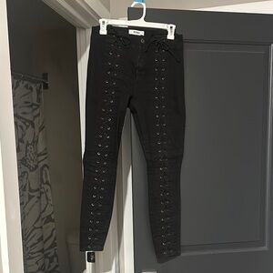 Black Lace-Up Front Skinny Jeans